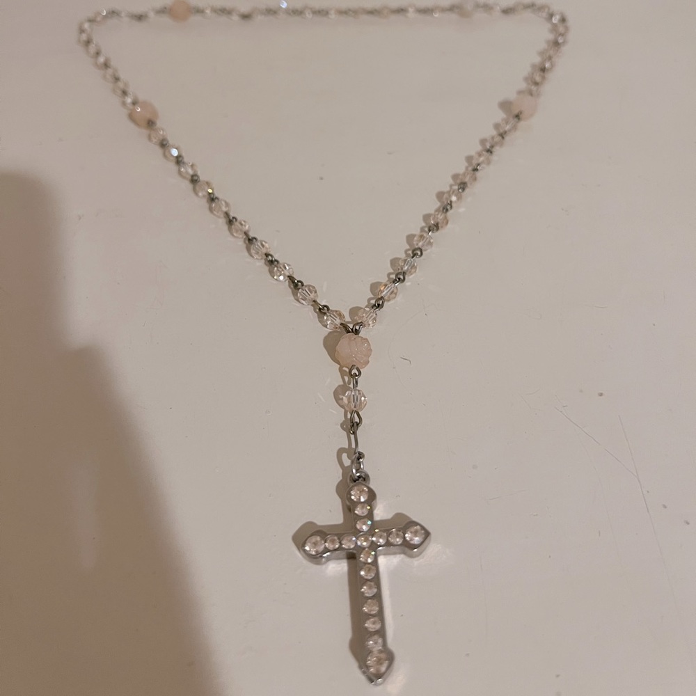 COPY - Swarovski crystal rosary necklace. Blush.